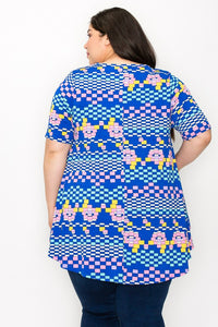 Blue Square Tetris-Y Block Shirt Top