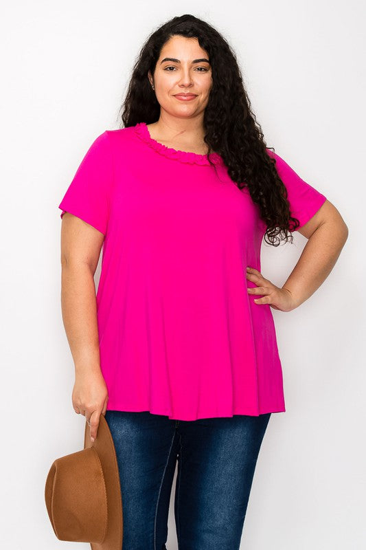 PSFU Pink Ruffle Neck Shirt Top Tunic