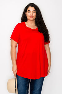 PSFU Red Ruffle Neck Shirt Top