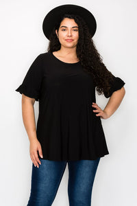 PSFU Solid Black Shirt Top w Ruffle Sleeve