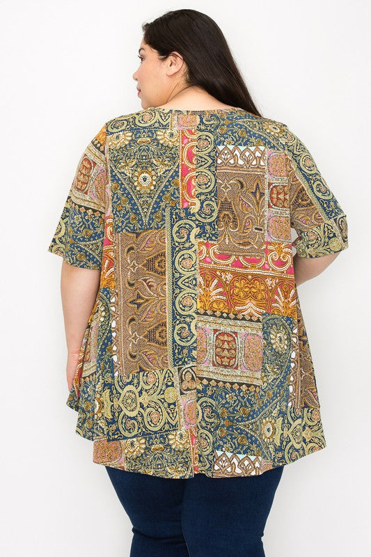 Green Blue Multi Color Design Shirt Top