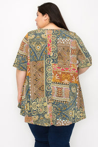 Green Blue Multi Color Design Shirt Top