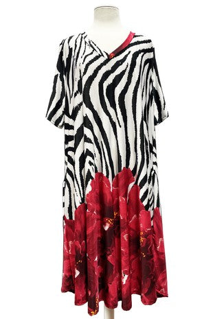 Stunning Zebra Red Floral Dress with Pockets