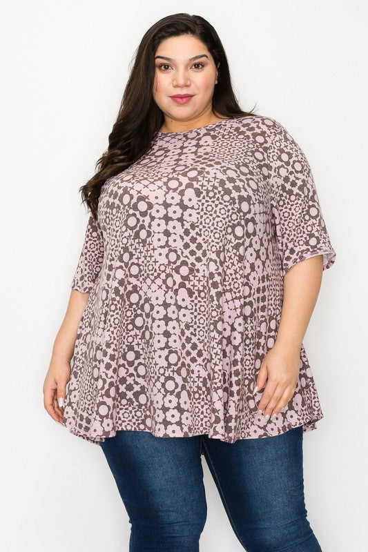 Brown Pink Floraly Shirt Top