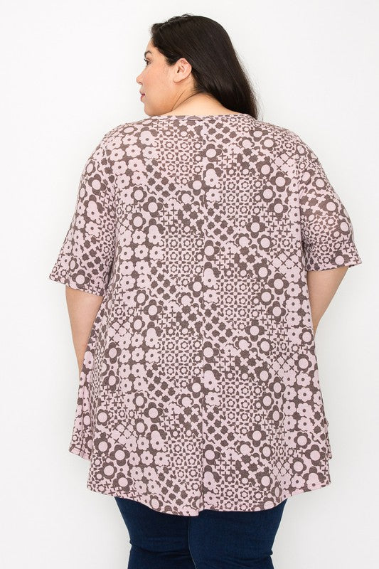 Brown Pink Floraly Shirt Top