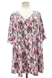 Pink Gray White Camo Shirt Top