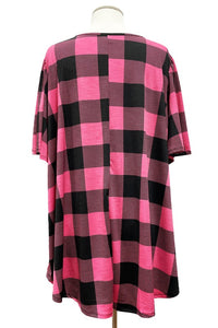 Pink & Black Plaid Shirt Top w Wide Sleeves