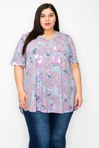 Light Pink Purple Blue Paisley Shirt Top