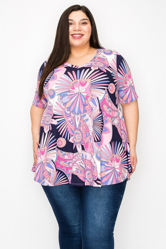 Navy Pink Purple Abstract Shirt Top Stunning