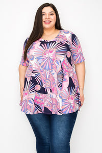 Navy Pink Purple Abstract Shirt Top Stunning