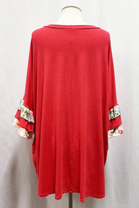 Red Coral Ruffle Sleeve Shirt Top