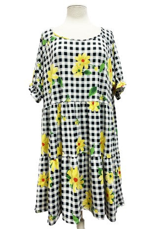 Checkered Yellow Floral Dress