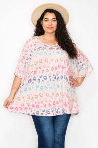 PSFU Pink Leopard X Criss Cross Neckline Shirt Top