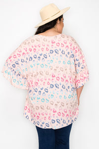 PSFU Pink Leopard X Criss Cross Neckline Shirt Top