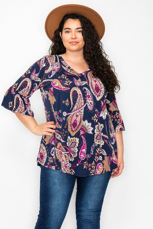 PSFU Navy Paisley Shirt Top