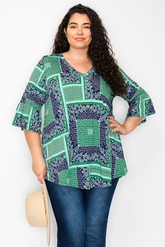 PSFU Green Blue Paisley Shirt Top
