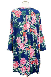 Blue Pink Floral Tropical Shirt Top