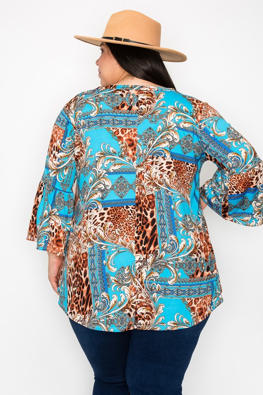 Blue Leopard Elegant Shirt Top