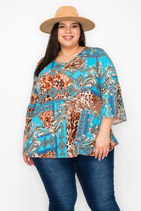 Blue Leopard Elegant Shirt Top