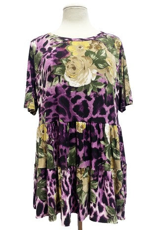 Purple Leopard Floral Tiered Shirt Top