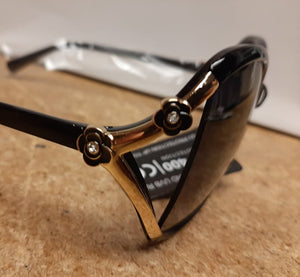 Black Flower Sunglasses with Gold Tone Accents