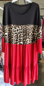 PSFU Tiered Black Leopard Red Dress