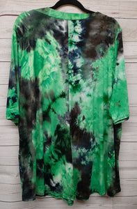 PSFU Green Black Tie Dye V Neck Shirt Top