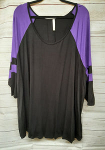 PSFU Black Purple Varsity Stripe Sleeves Top