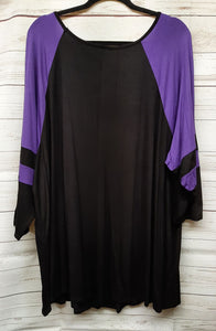 PSFU Black Purple Varsity Stripe Sleeves Top