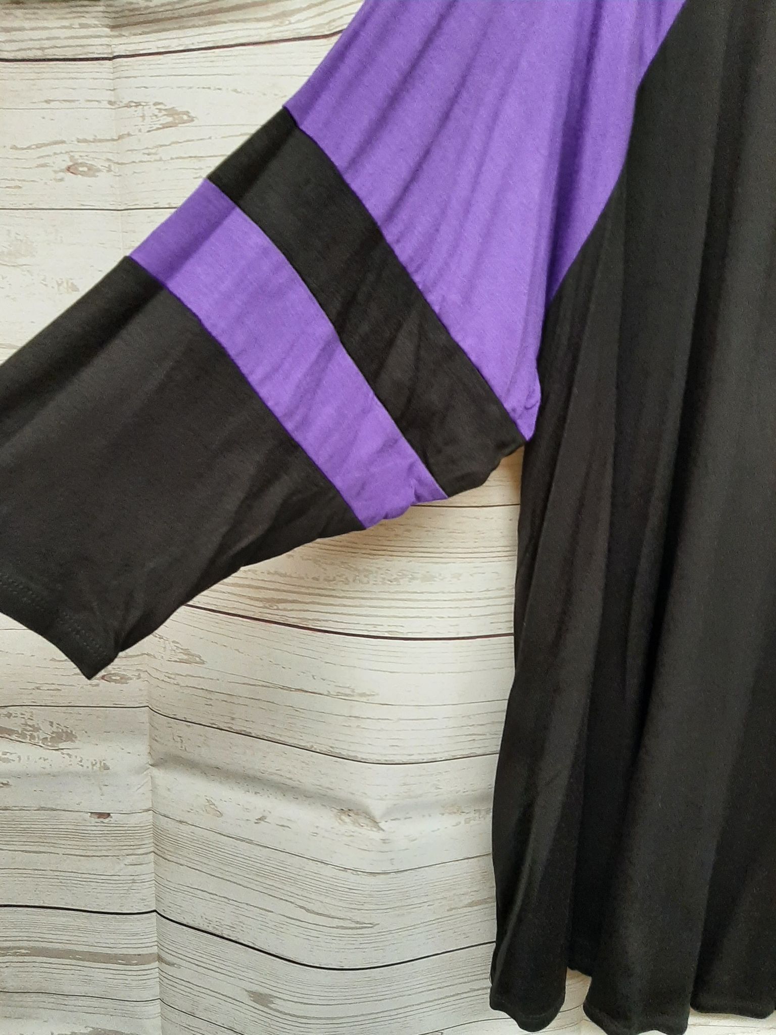 PSFU Black Purple Varsity Stripe Sleeves Top