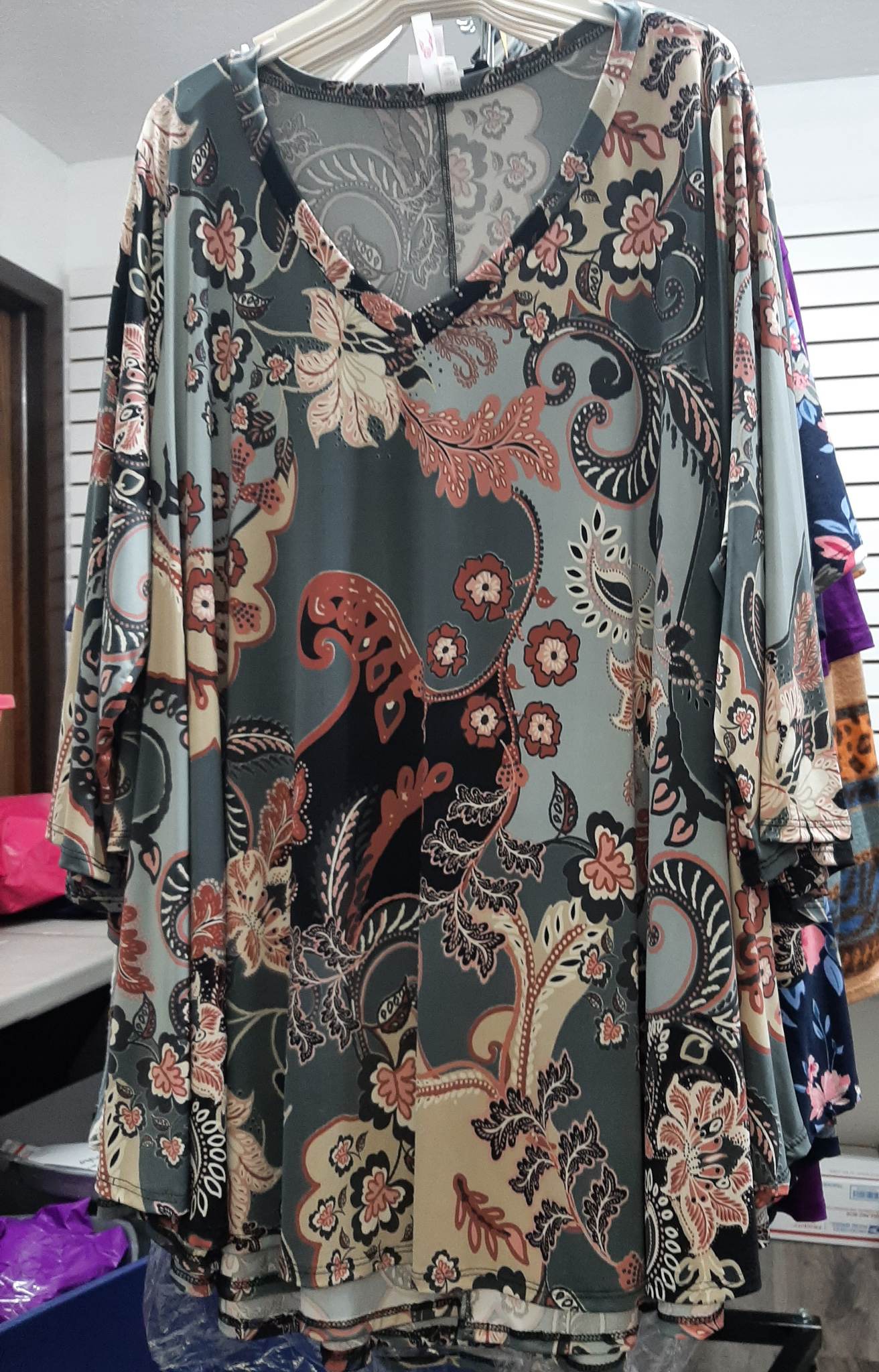Gray Pink Chinese Blossom Shirt Top