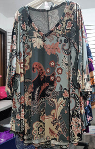Gray Pink Chinese Blossom Shirt Top