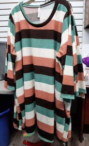 PSFU Long Striped Shirt Tunic Top with Pockets