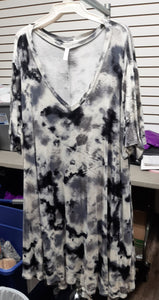 V Neck Gray Black Tie Dye Dress