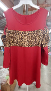 PSFU Red Leopard Cold Shoulder Top