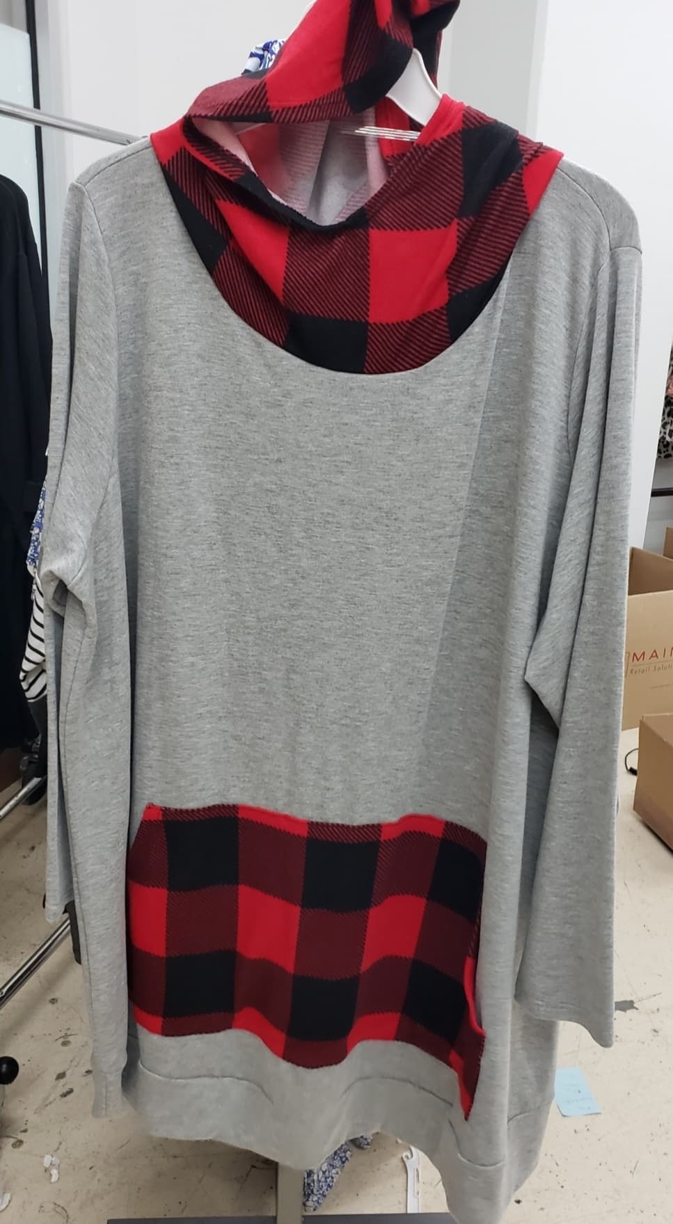 PSFU Gray Red & Black Buffalo Plaid Hoodie