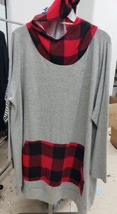 PSFU Gray Red & Black Buffalo Plaid Hoodie