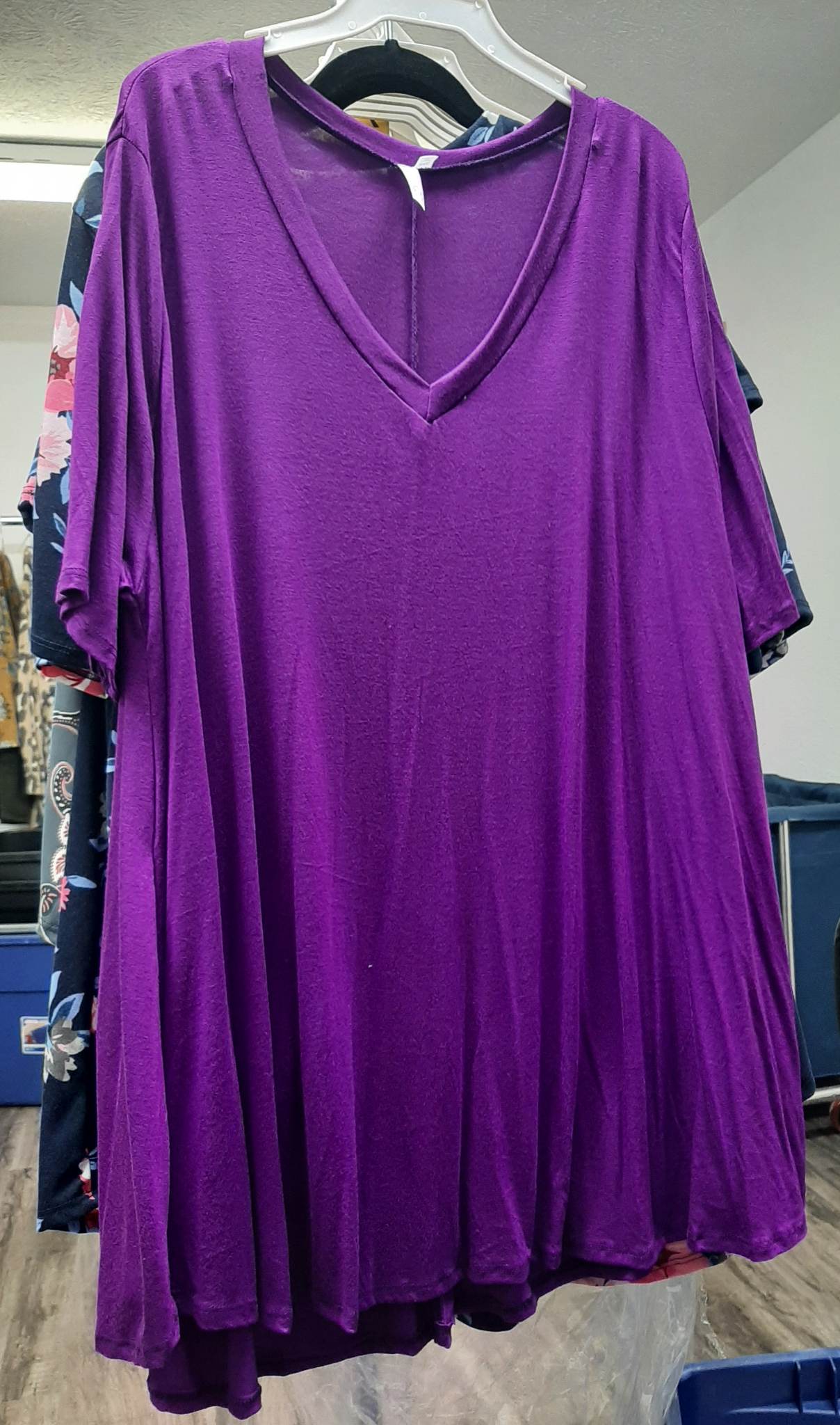 Solid Purple V Neck Tee Top Shirt