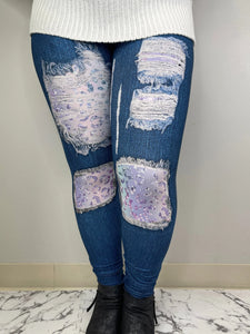 Denim Glitter Leggings w/o Pockets Fits Sizes 14-22