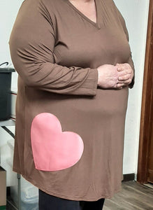 PSFU Brown with Pink Heart Shirt Top