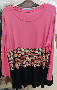 PSFU Pink Black Floral Colorblock Shirt Top