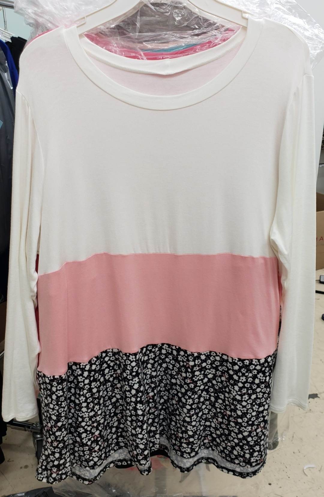 PSFU  Colorblock White Pink Black Pink Floral Shirt Top