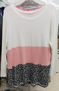 PSFU  Colorblock White Pink Black Pink Floral Shirt Top