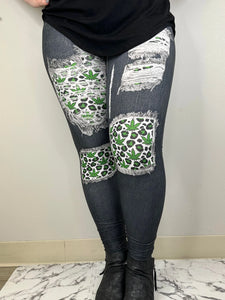 Black Faux Denim Leggings w 420 Weed Pot  Patches Legging