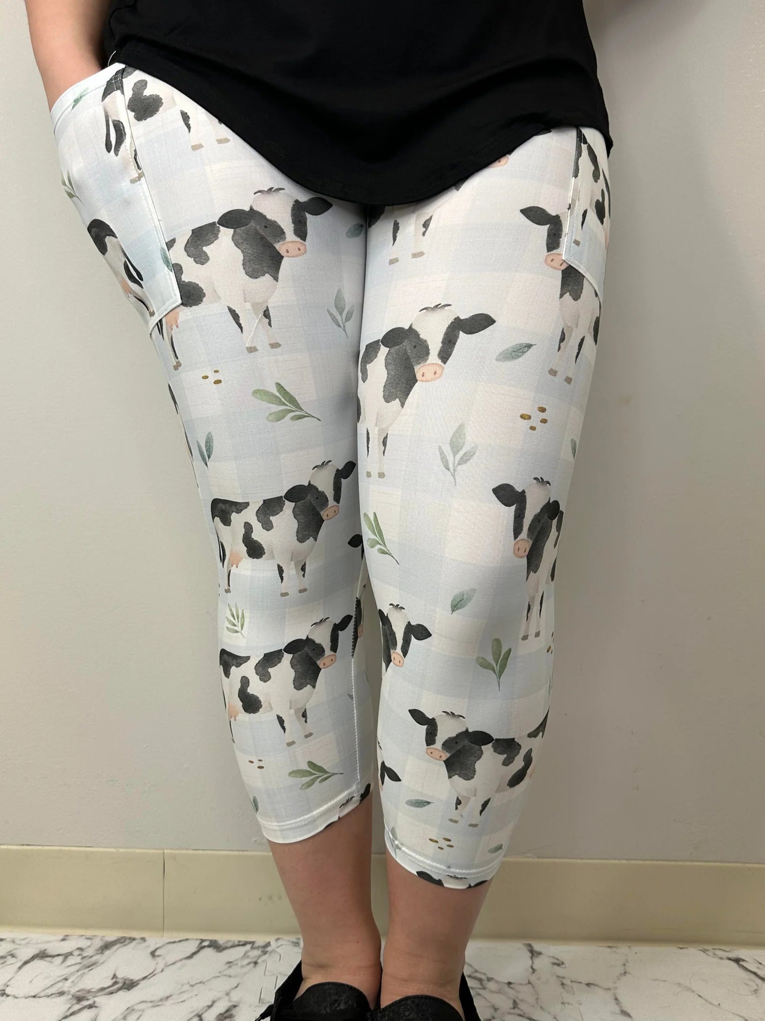 Light Blue & White Plaid Cow Capri w/ Pockets