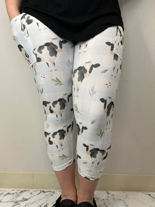 Light Blue & White Plaid Cow Capri w/ Pockets