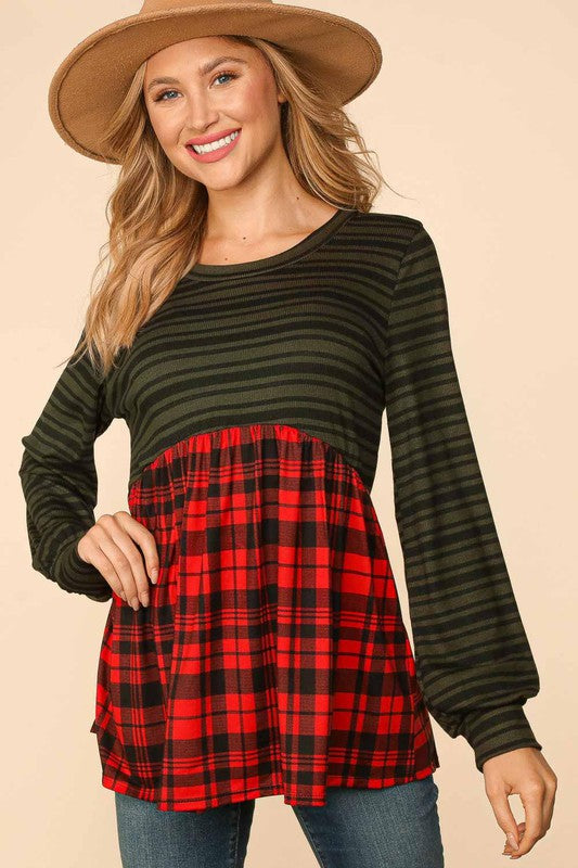 Green and Red Plaid Shirt Top