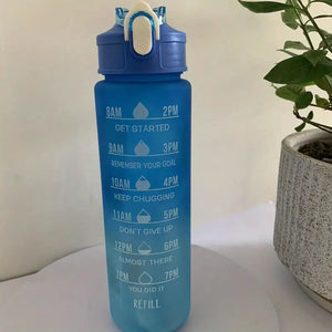 32oz/900mL Motivational Water Bottle With Straw & Time Marker, Daily Water Intake Bottle With Carrying Strap