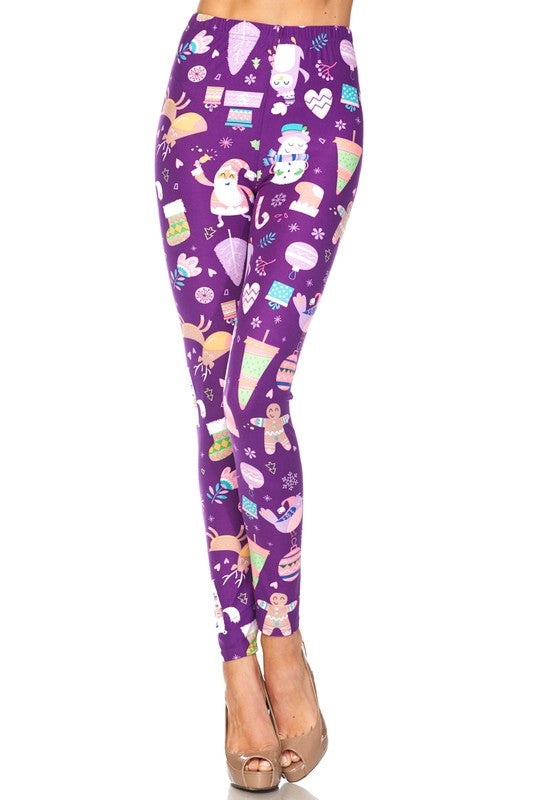Purple Whimsical Christmas Brush Ankle Legging