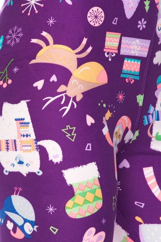 Purple Whimsical Christmas Brush Ankle Legging